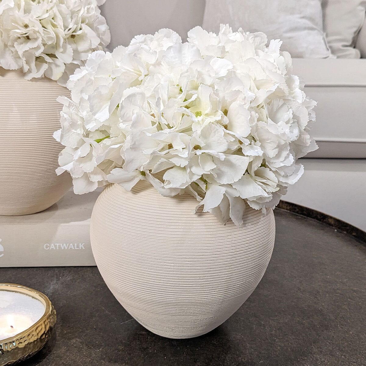 Solis Medium Rounded Stone Ceramic Neutral Vase.
