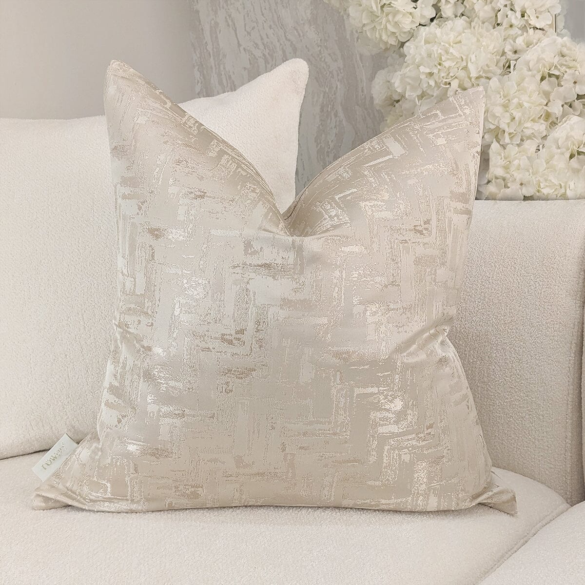 Sorrel Cream & Gold Metallic Abstract Patterned Cushion - 50x50cm.