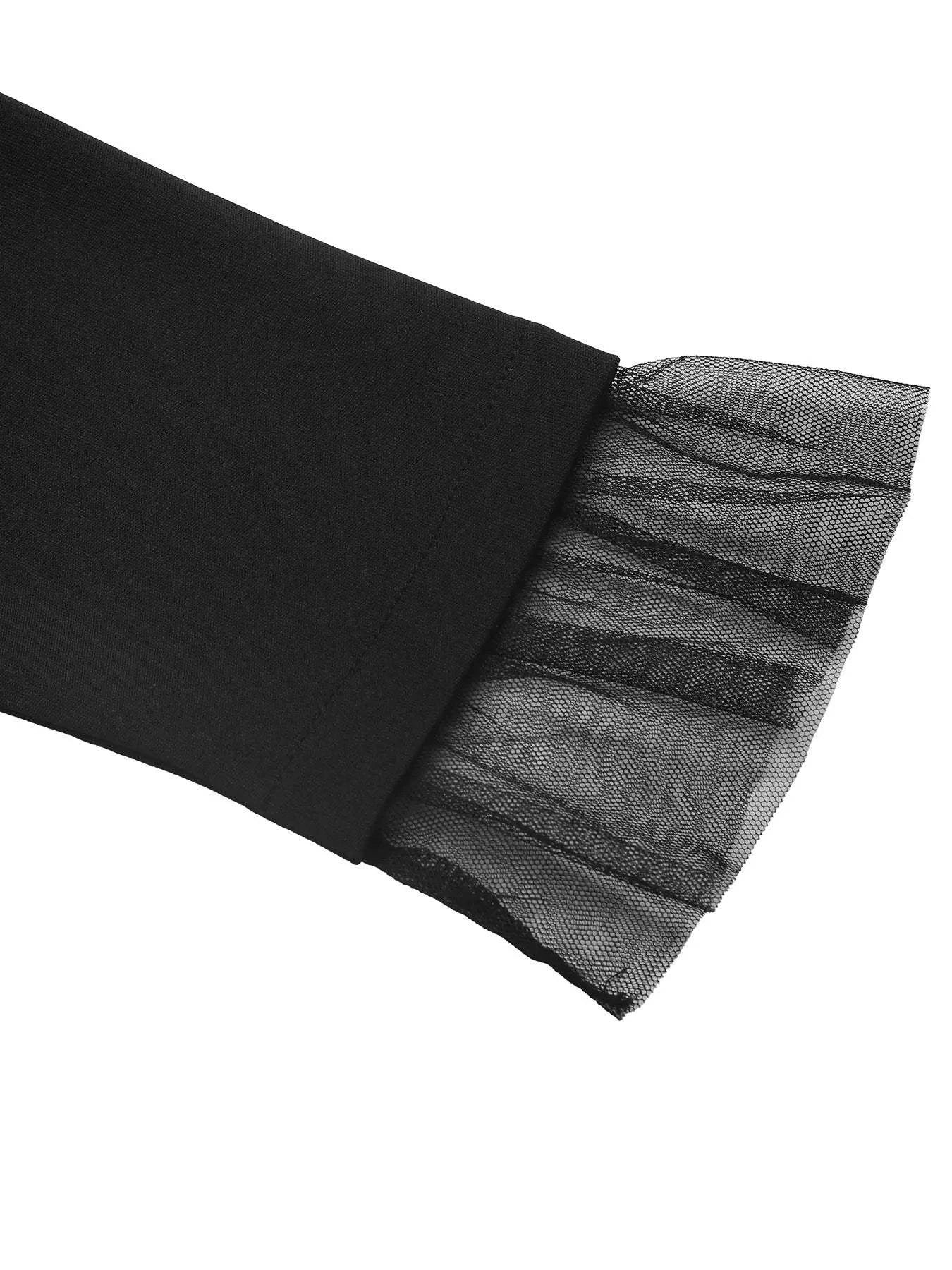 Square Neck Puff Sleeve Mesh Hem Dress.