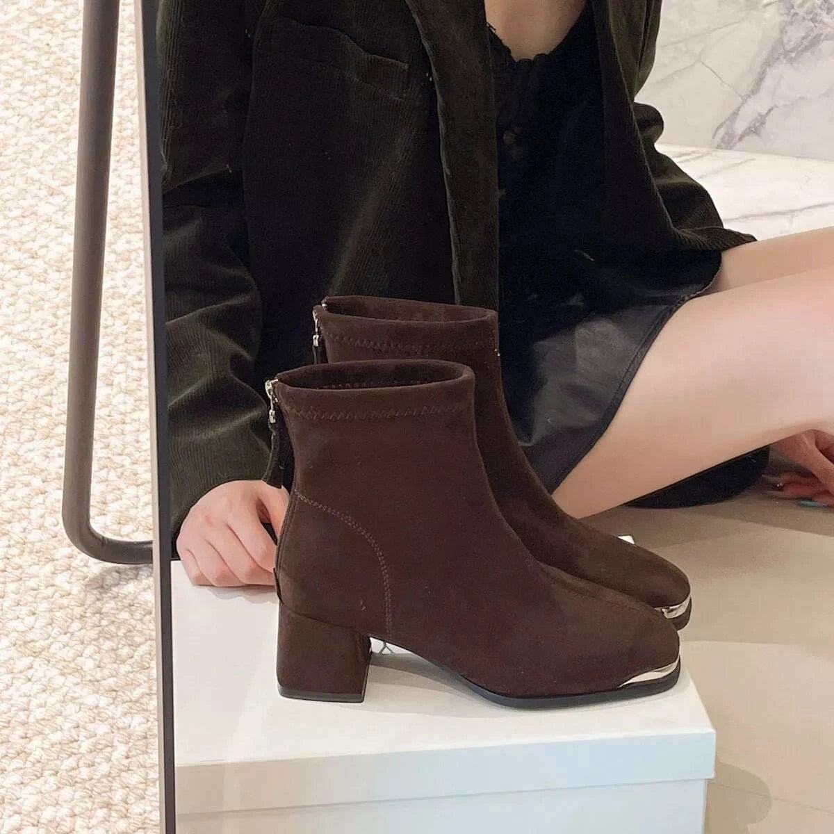 Square Toe Block Heels Boots - Rosey's Creations