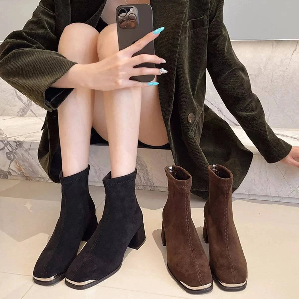 Square Toe Block Heels Boots - Rosey's Creations
