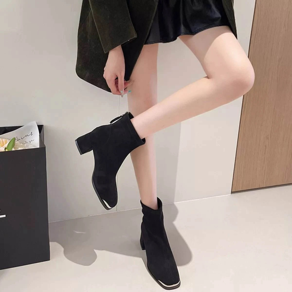 Square Toe Block Heels Boots - Rosey's Creations