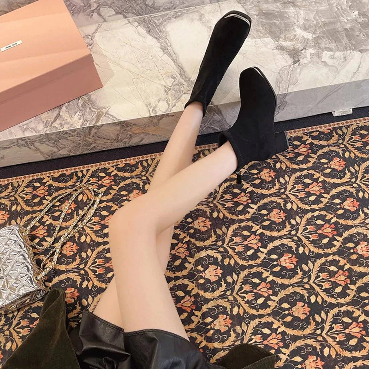 Square Toe Block Heels Boots - Rosey's Creations