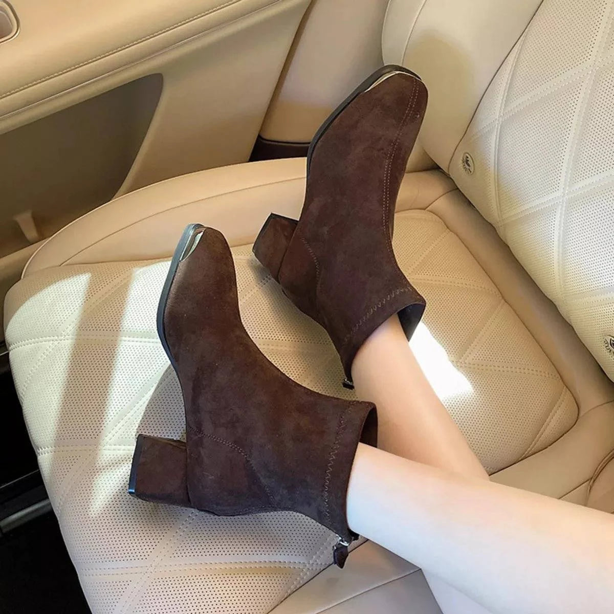 Square Toe Block Heels Boots - Rosey's Creations