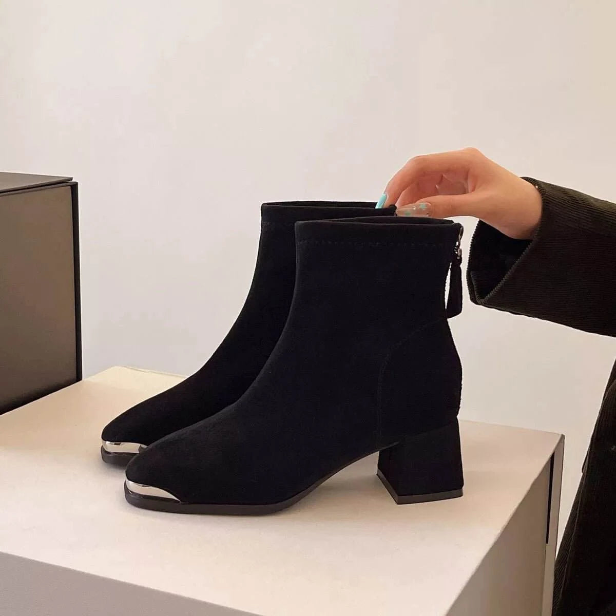 Square Toe Block Heels Boots - Rosey's Creations