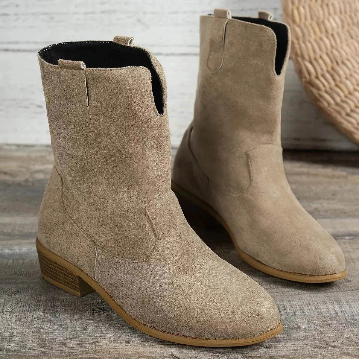 Suede Block Heel Western Boots - Rosey's Creations