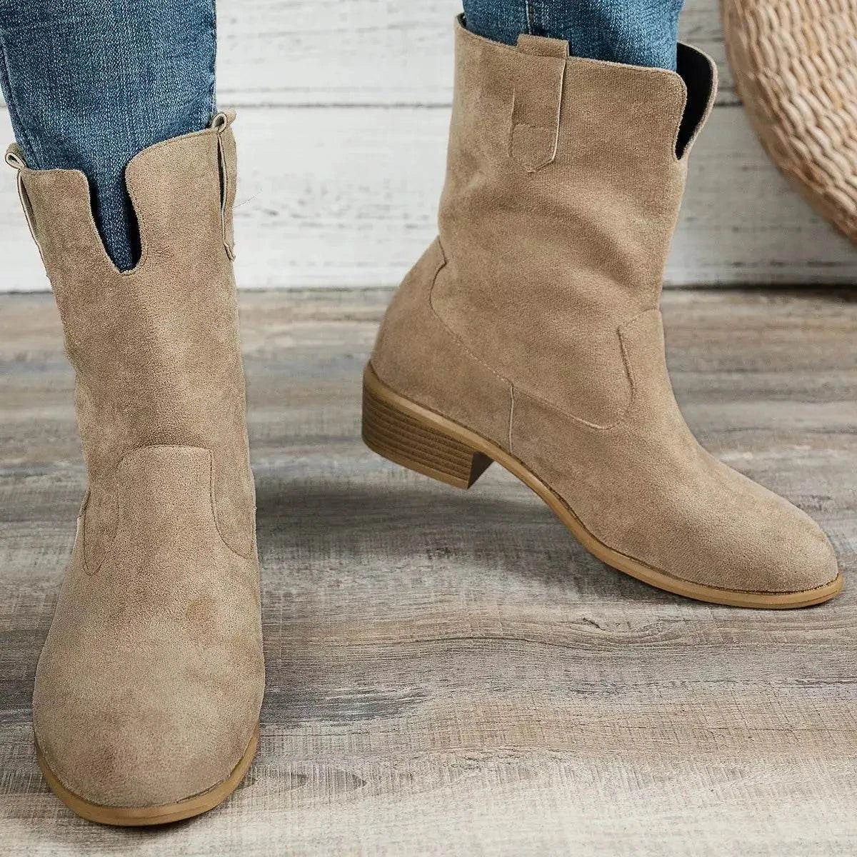 Suede Block Heel Western Boots - Rosey's Creations