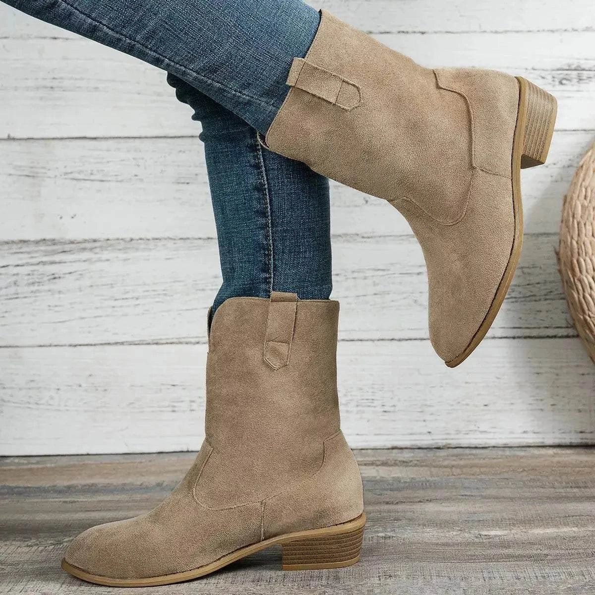 Suede Block Heel Western Boots - Rosey's Creations