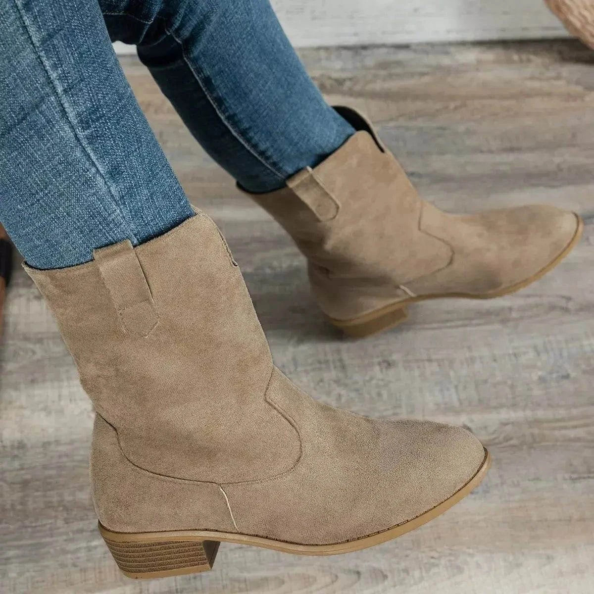 Suede Block Heel Western Boots - Rosey's Creations