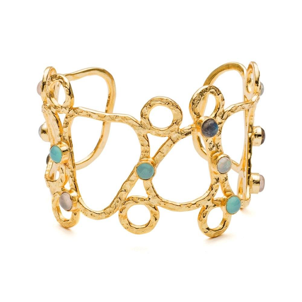 Thalia Sculptural Cuff with Rose Quartz, Moonstone, Labradorite & Pariba Onyx.