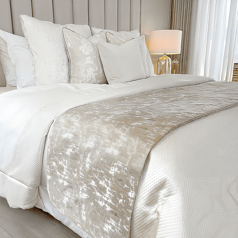 Tiana Cream & Gold Abstract Print Bed Runner - Rosey's Creations
