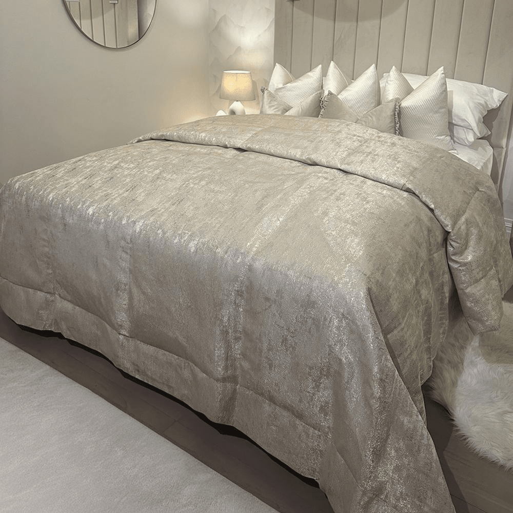 Tiana Cream & Gold Abstract Print Bedspread - Rosey's Creations
