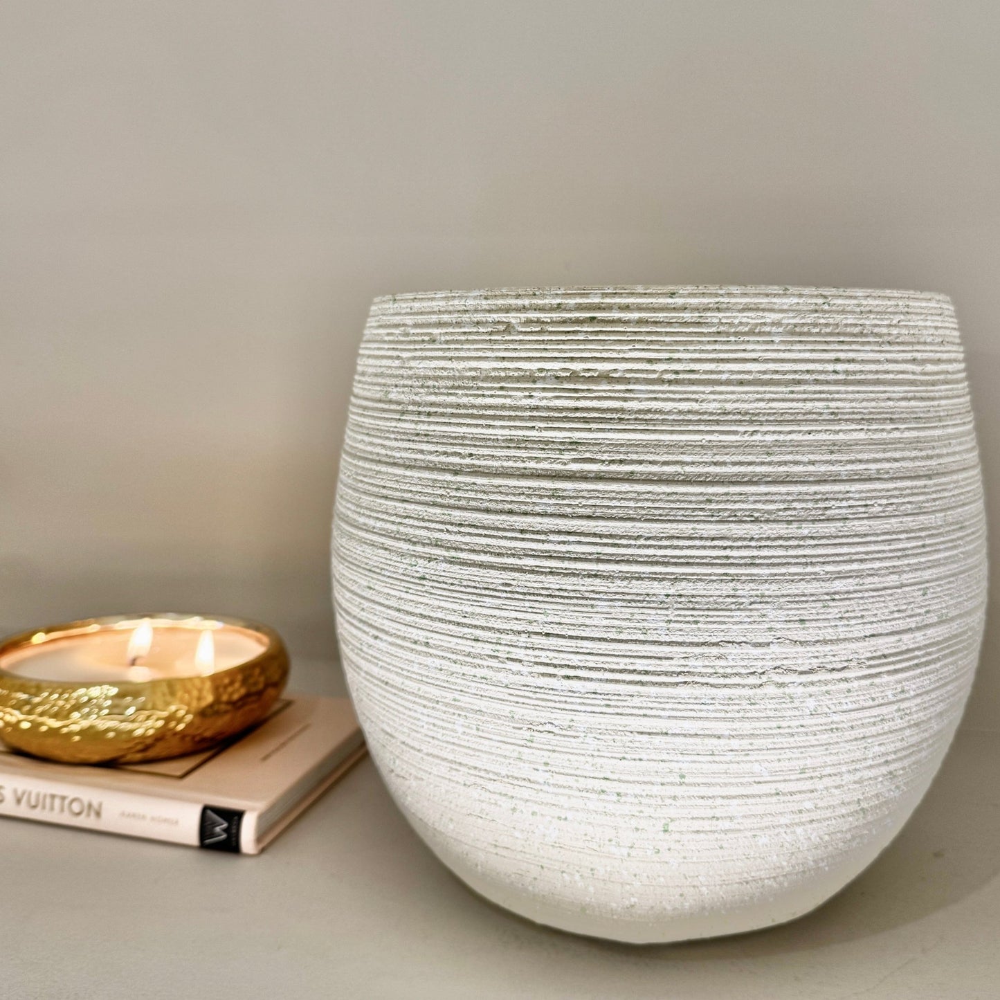Tranquillity Medium Neutral Round Textured Planter - Rosey's Creations