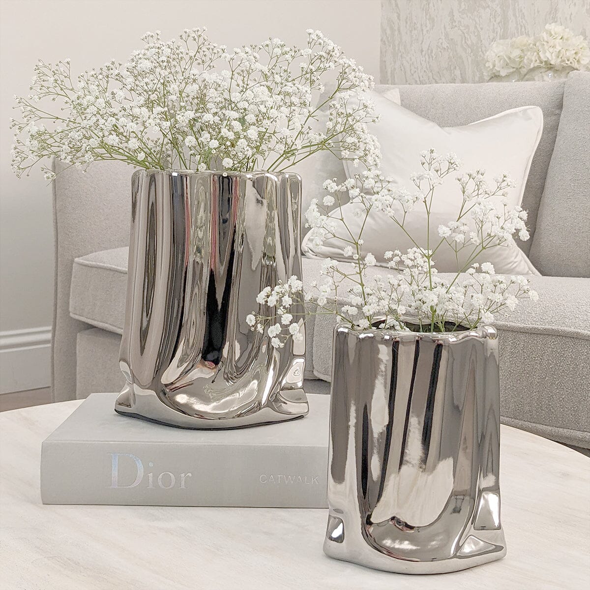 Vega Petite Paper Bag Style Silver Ceramic Vase - Rosey's Creations