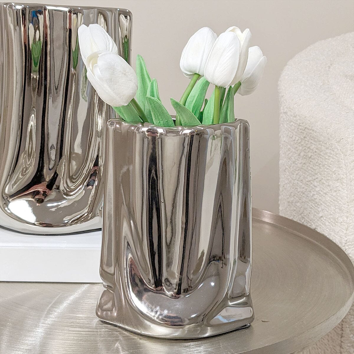Vega Petite Paper Bag Style Silver Ceramic Vase - Rosey's Creations