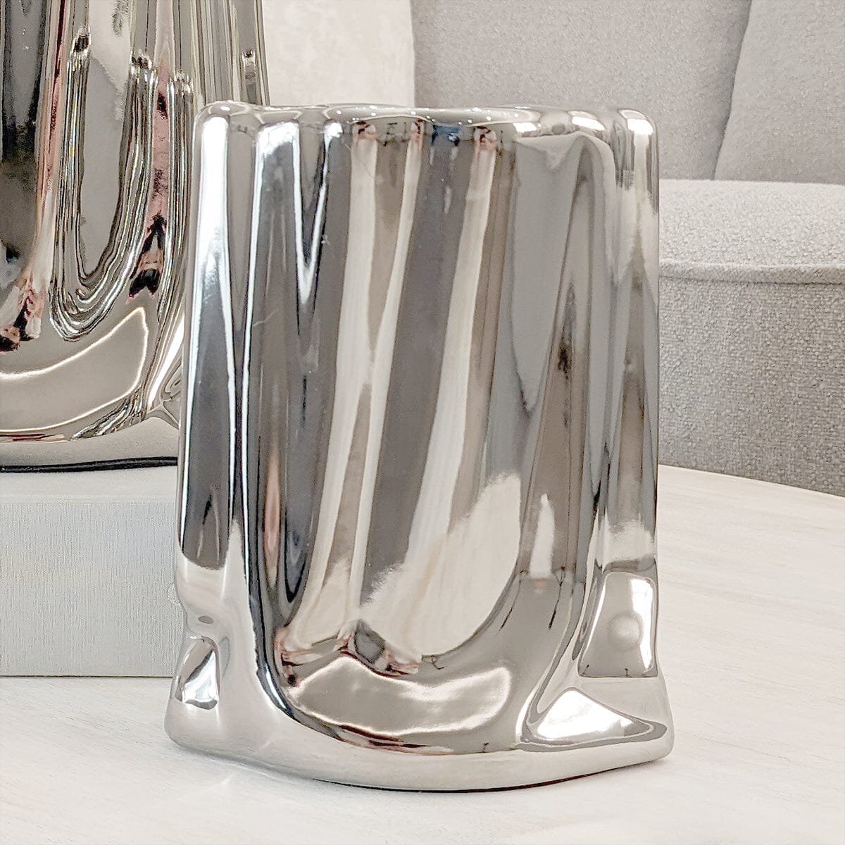 Vega Petite Paper Bag Style Silver Ceramic Vase - Rosey's Creations