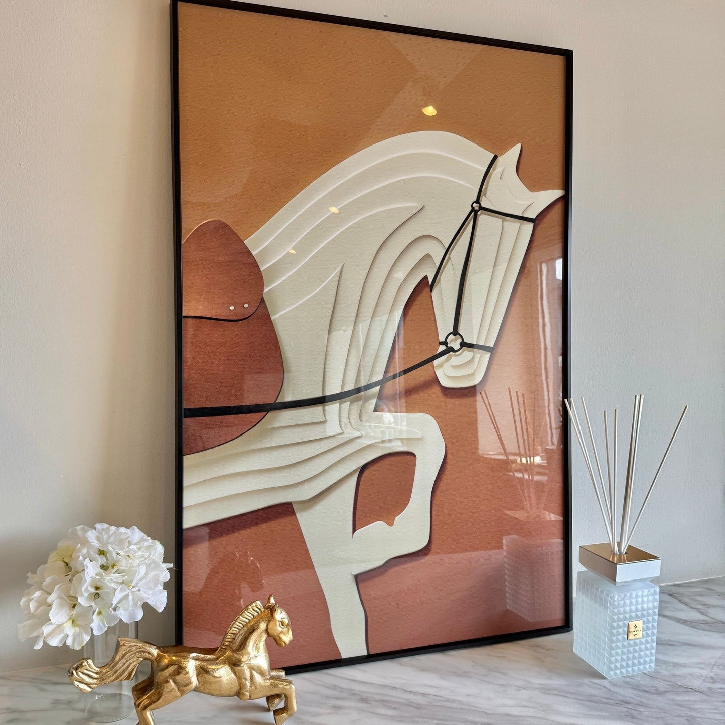 Vivienne Rust 3D Effect Horse Print Framed Wall Art - 60x90cm - Rosey's Creations