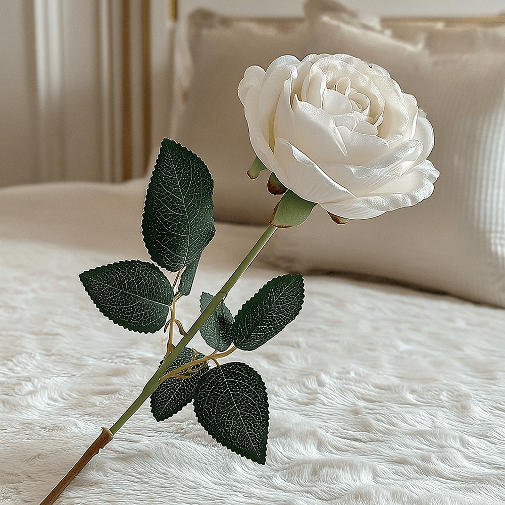 White Faux Peony Rose Single Stem Flower - Rosey's Creations