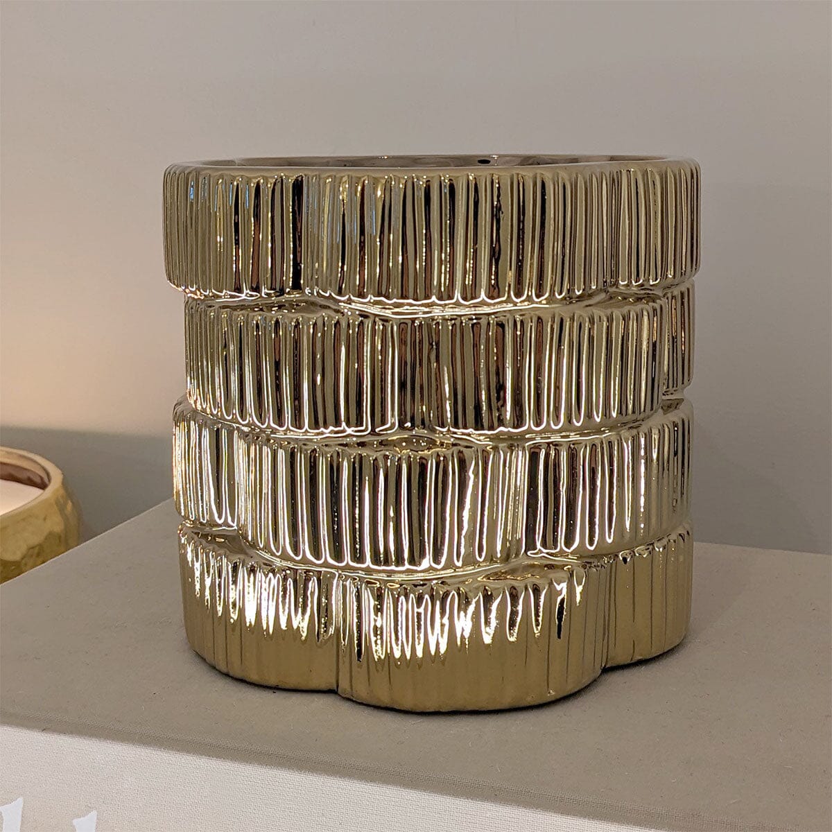 Willow Gold Ribbed Ceramic Planter - Rosey's Creations