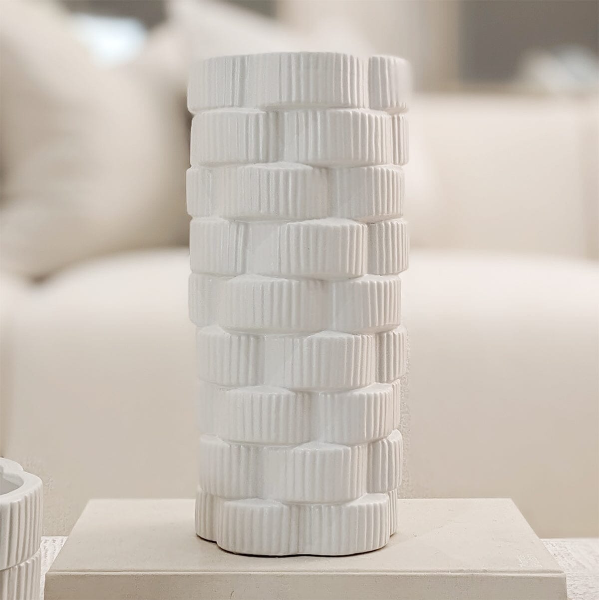 Willow Large White Ribbed Ceramic Vase - Rosey's Creations