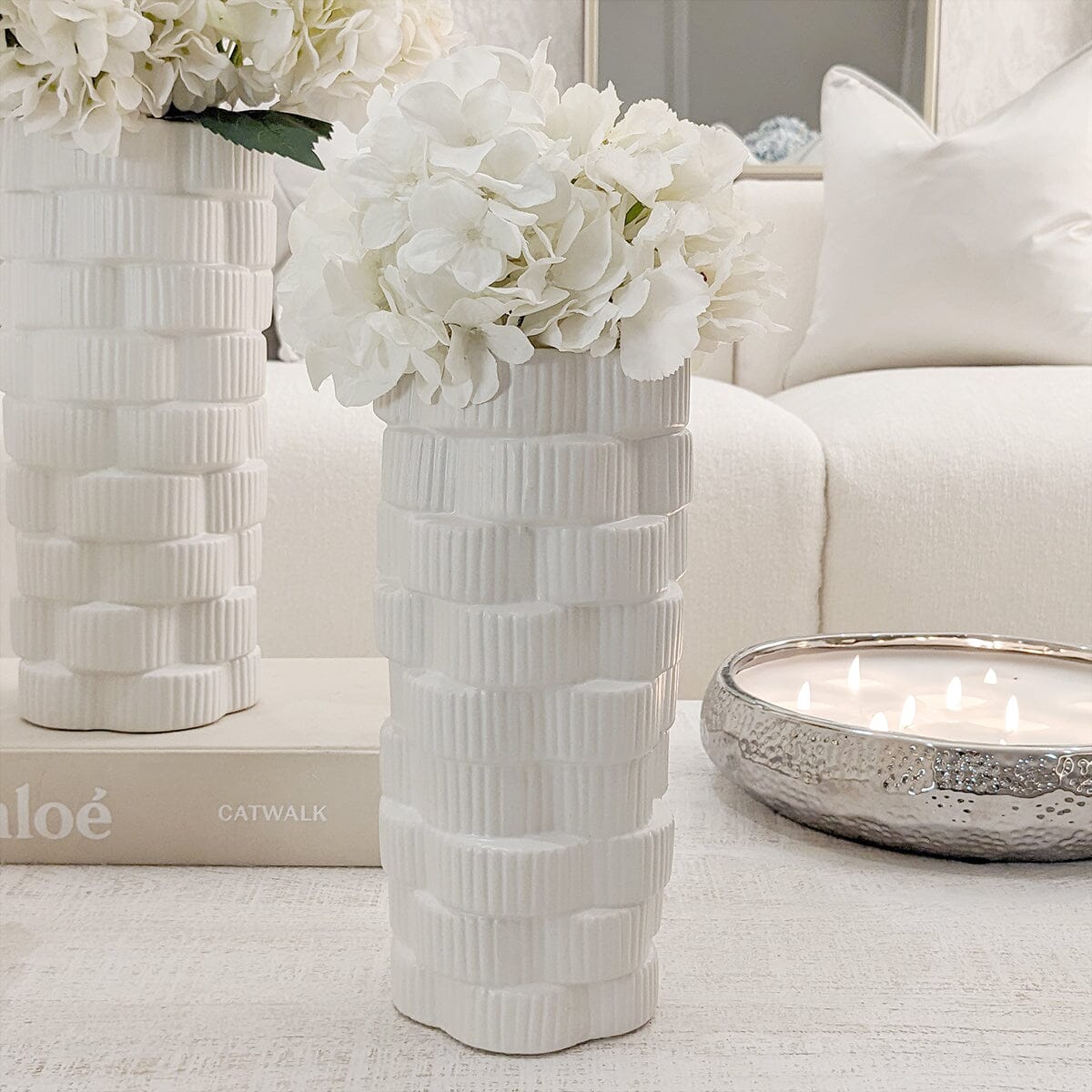 Willow Medium White Ribbed Ceramic Vase - Rosey's Creations
