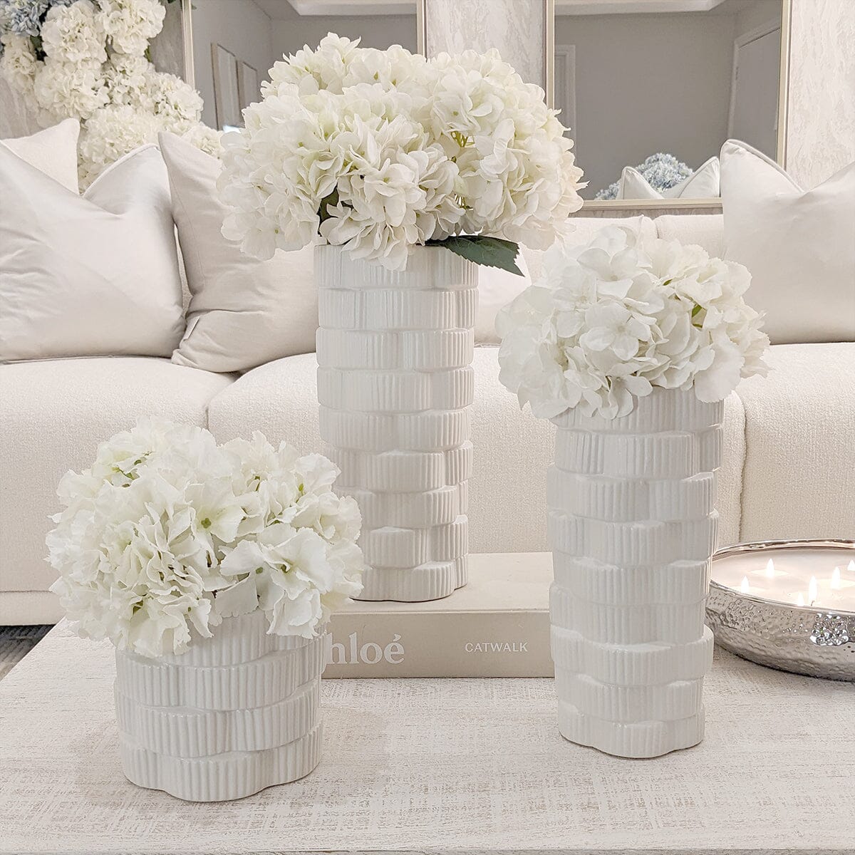 Willow Medium White Ribbed Ceramic Vase - Rosey's Creations