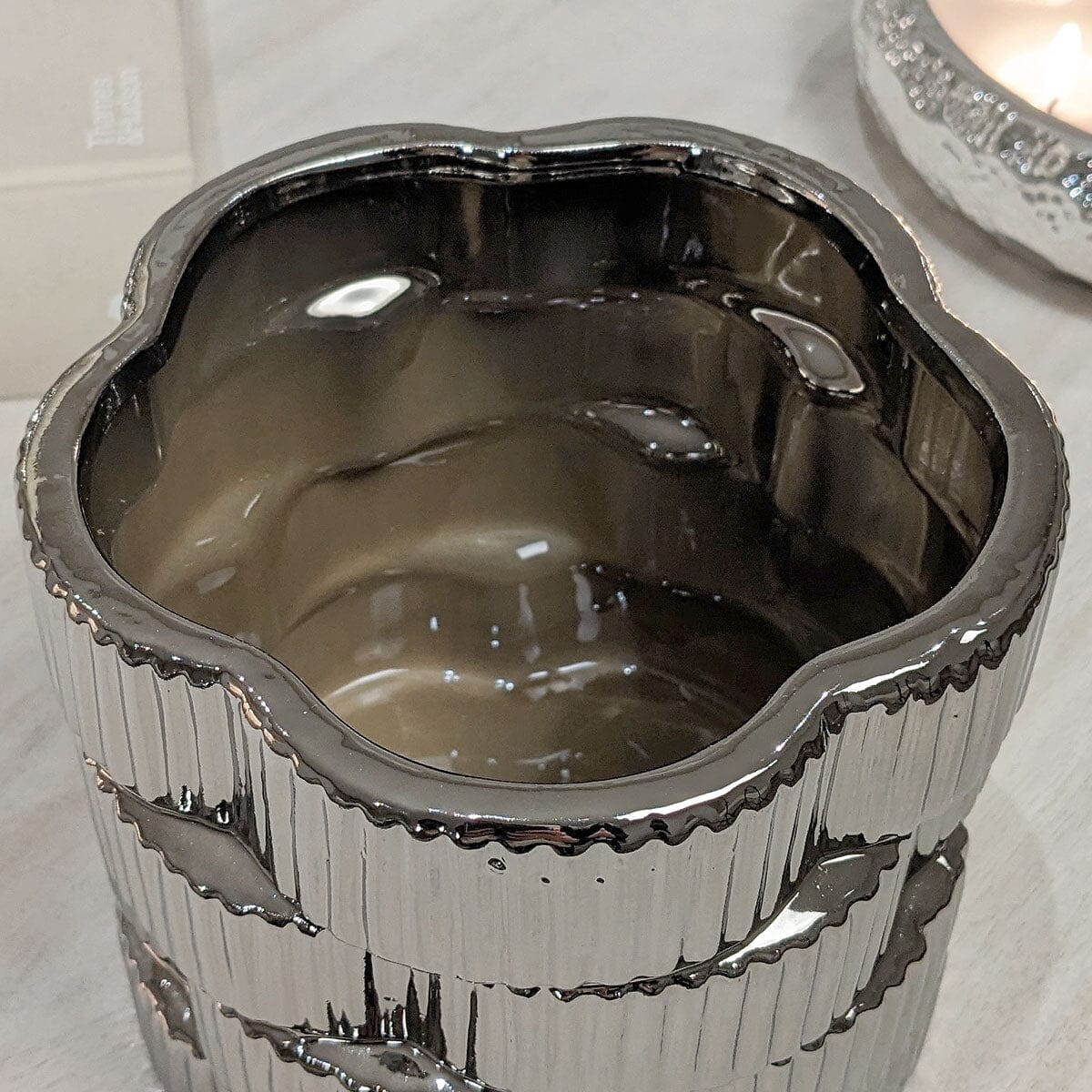 Willow Silver Ribbed Ceramic Planter - Rosey's Creations