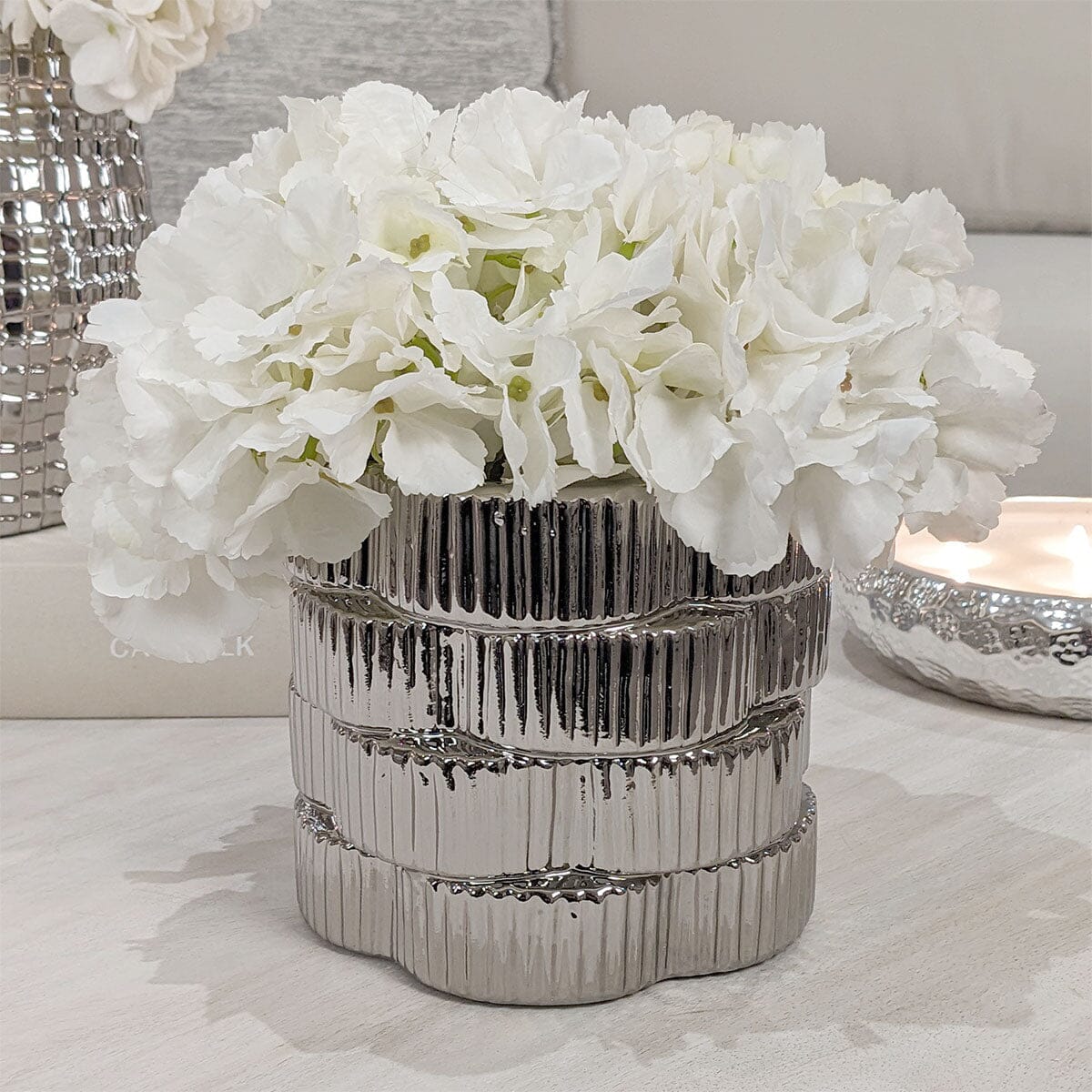 Willow Silver Ribbed Ceramic Planter - Rosey's Creations
