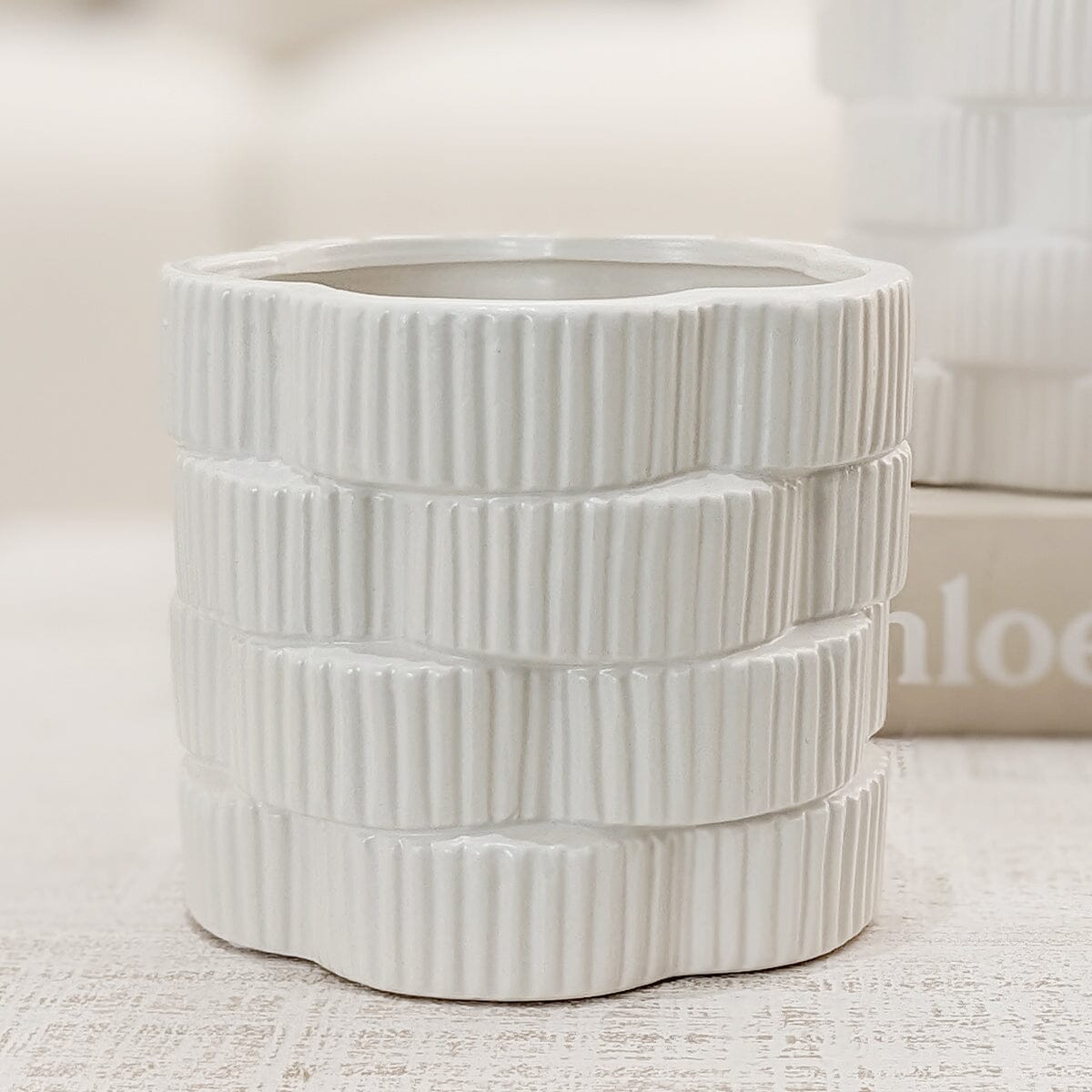 Willow White Ribbed Ceramic Planter - Rosey's Creations