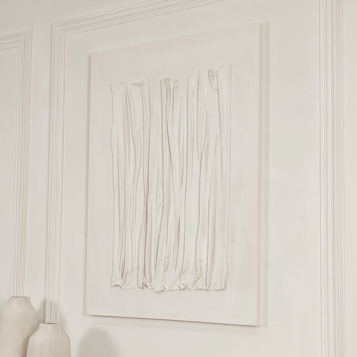 Wren White Textured Abstract Lines Canvas Wall Art.