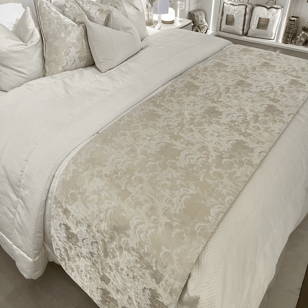 Yasmin Gold & Cream Metallic Cloud Print Bed Runner.