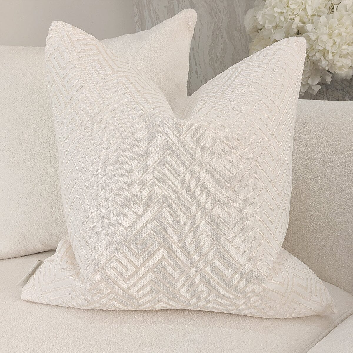 Zosia Cream & Gold Stitched Geometric Cushion - 50x50cm.