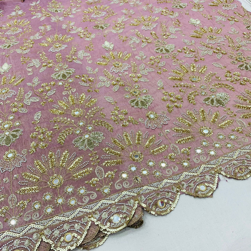 Pink Diamond Tissue Silk Fabric Handwork Materia lSharara Rosey's Creations