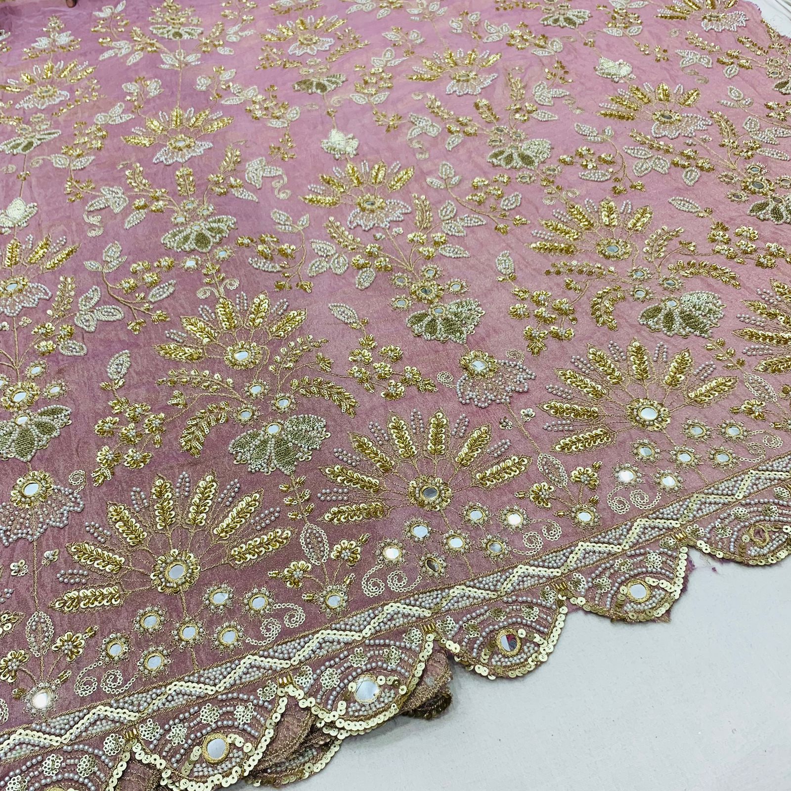 Pink Diamond Tissue Silk Fabric Handwork Materia lSharara Rosey's Creations