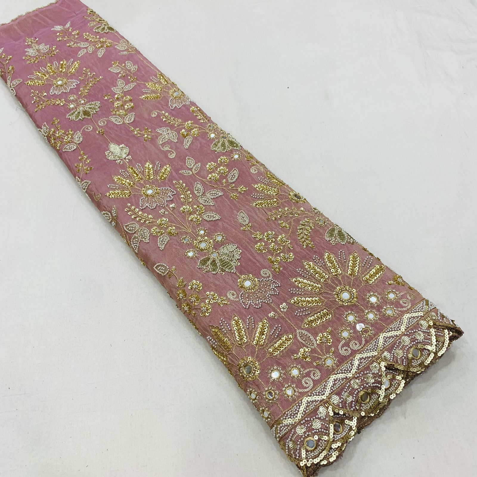 Pink Diamond Tissue Silk Fabric Handwork Materia lSharara Rosey's Creations