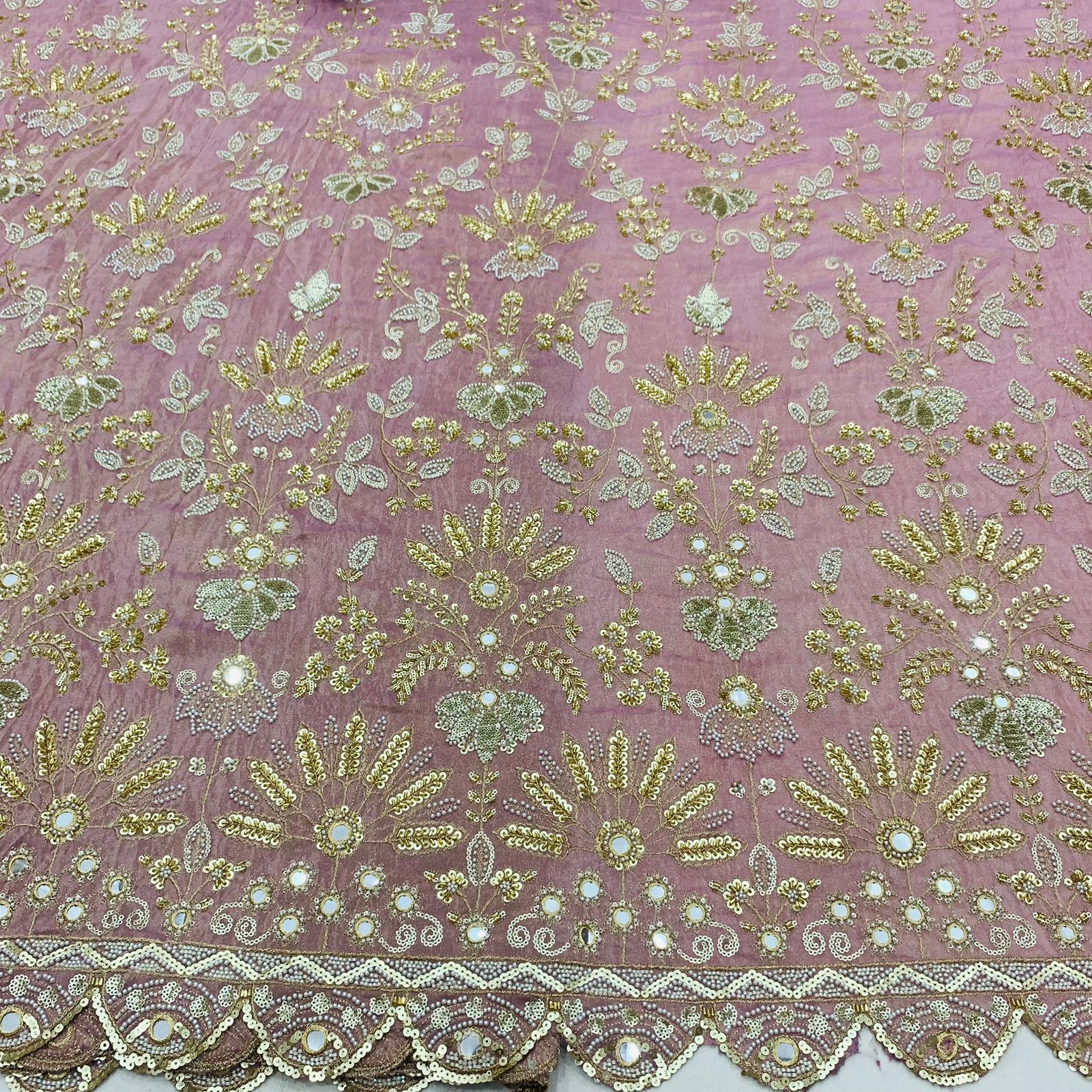 Pink Diamond Tissue Silk Fabric Handwork Materia lSharara Rosey's Creations