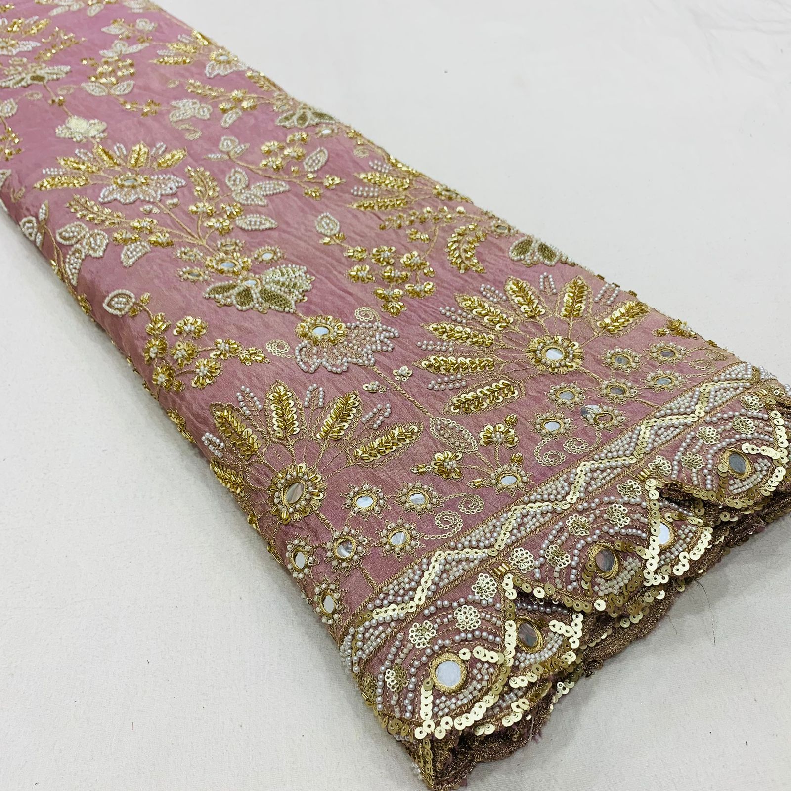 Pink Diamond Tissue Silk Fabric Handwork Materia lSharara Rosey's Creations