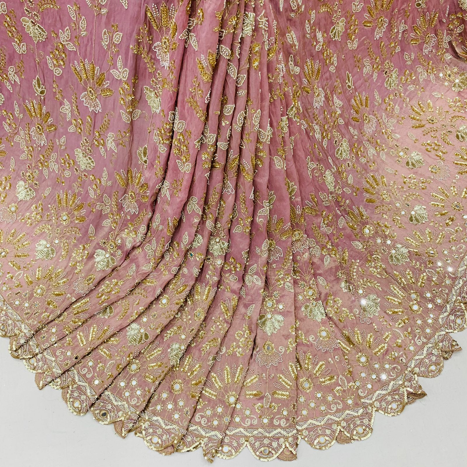 Pink Diamond Tissue Silk Fabric Handwork Materia lSharara Rosey's Creations