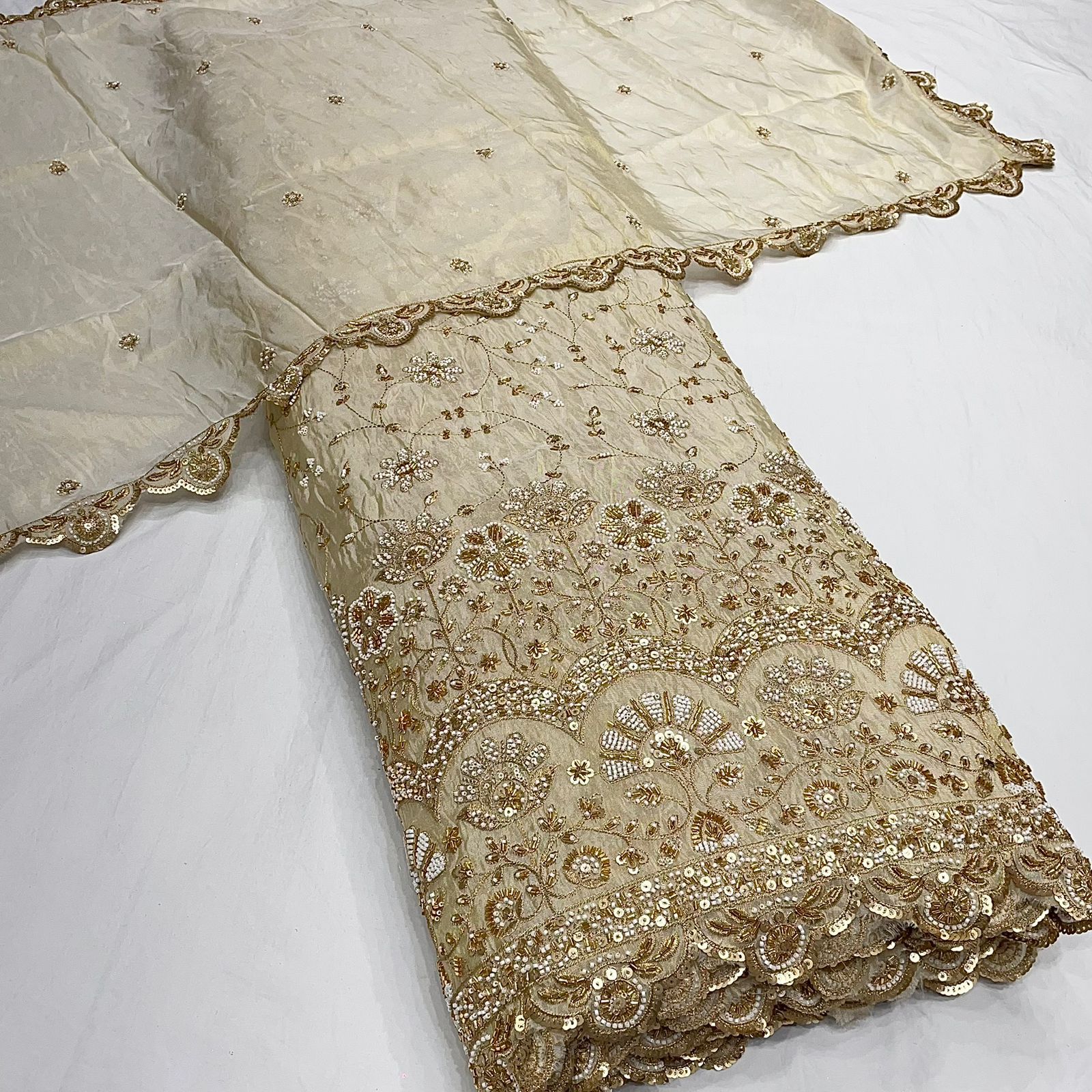 Pink Diamond Tissue Silk Fabric Handwork Materia lSharara Rosey's Creations