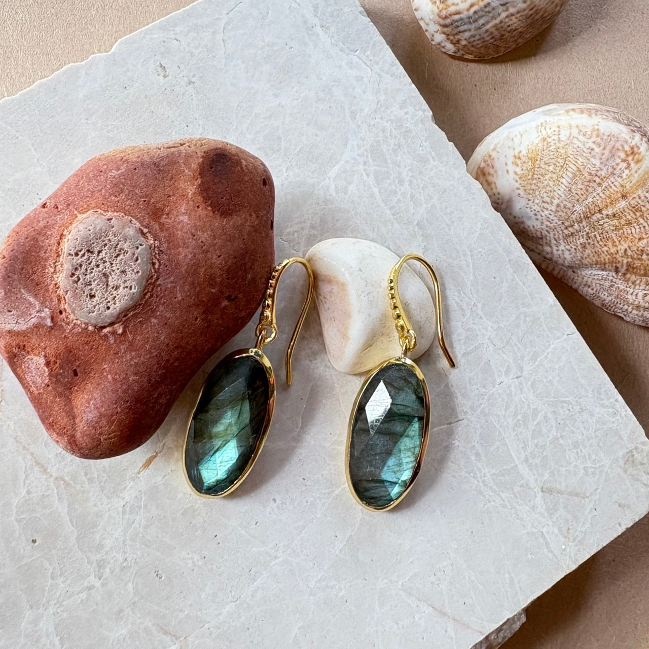 Charis Oval Gemstone Earrings Labradorite Azuni London
