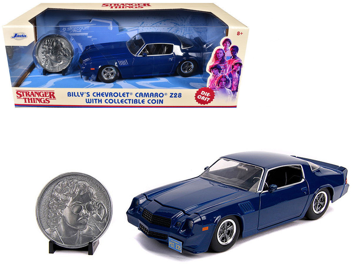 Billy's Chevrolet Camaro Z28 Dark Blue with Collectible Coin "Stranger Things" (2016) TV Series 1/24 Diecast Model Car by Jada Jada