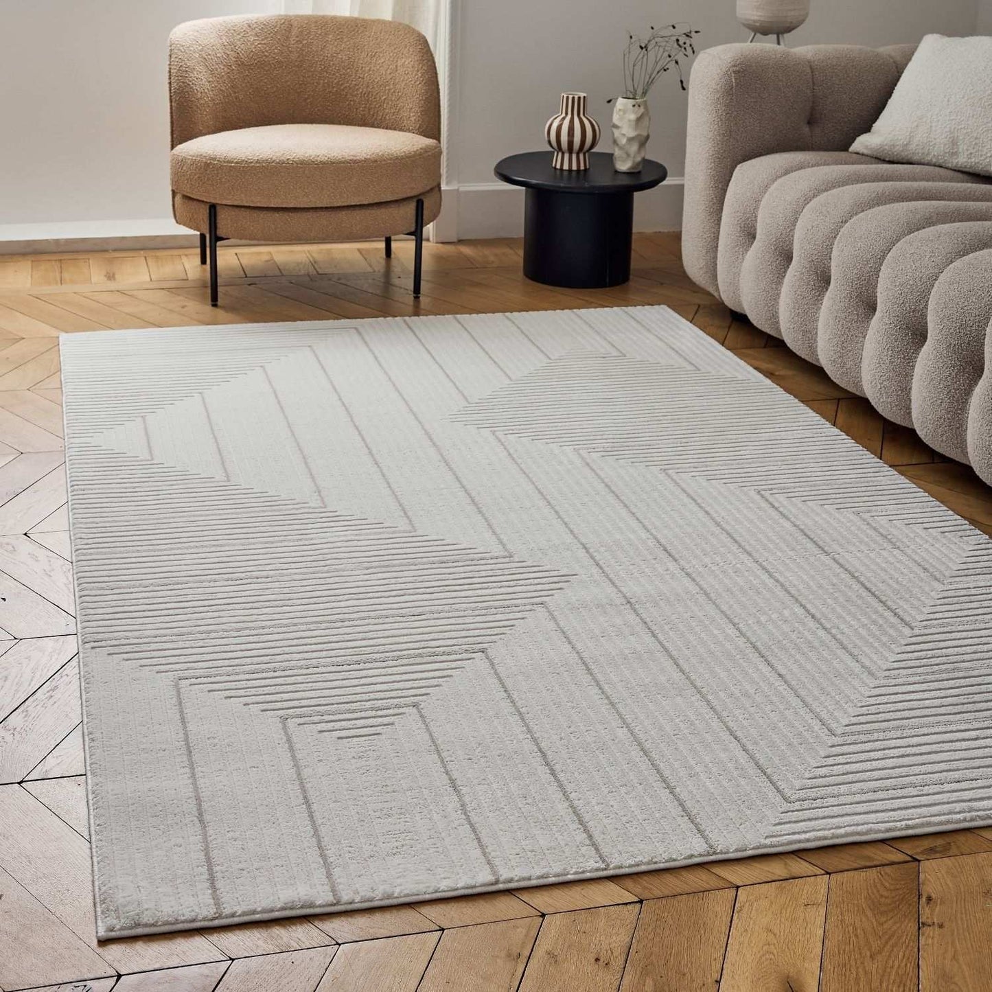 Carmel Cream-Beige Geometric Rug | 6040