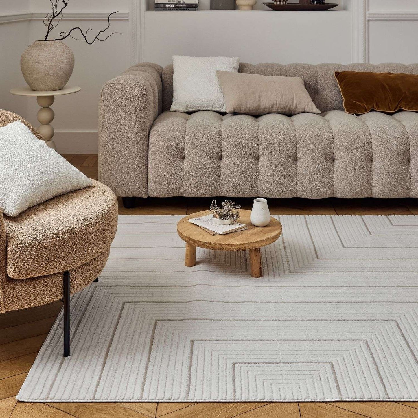 Carmel Cream-Beige Geometric Rug | 6040