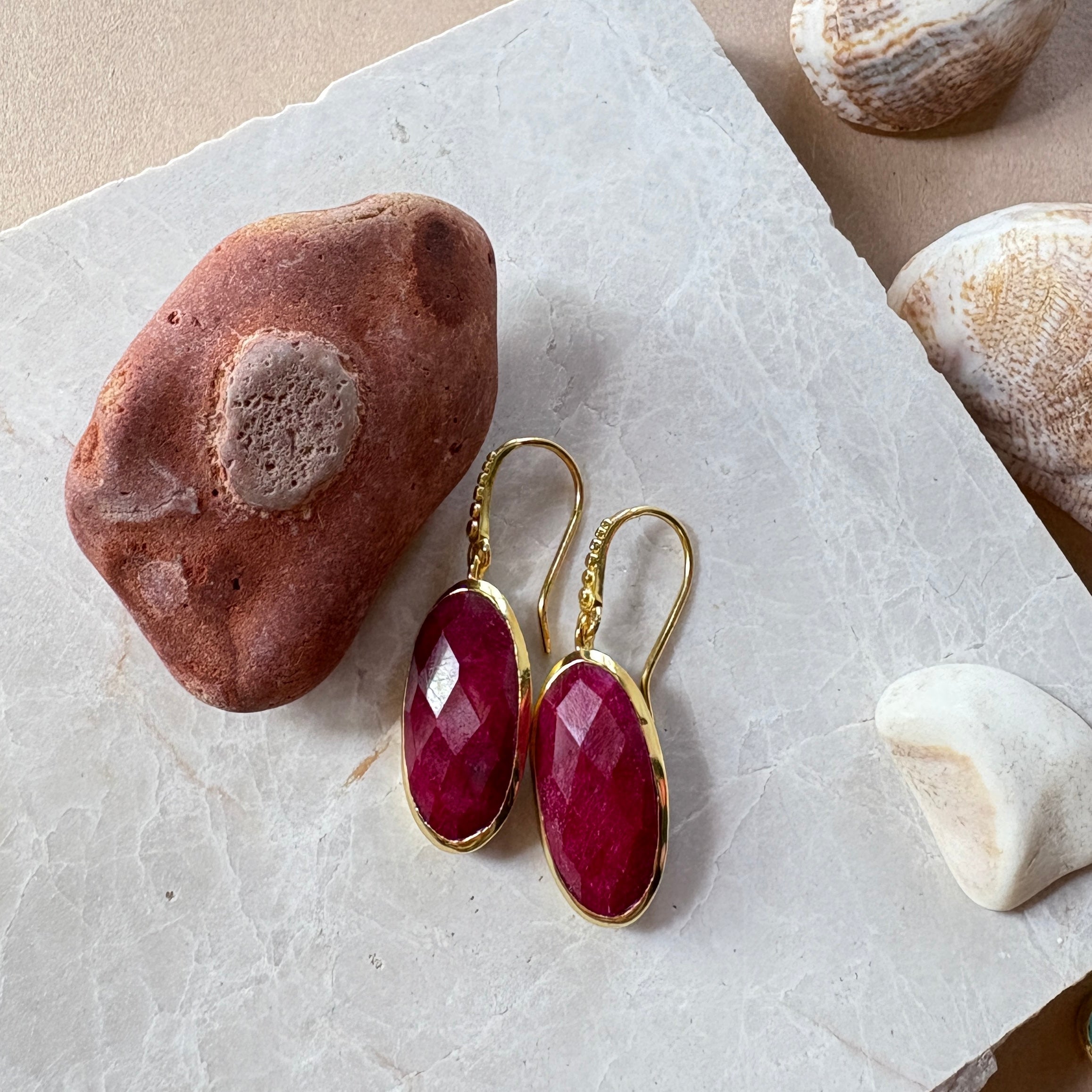 Charis Oval Gemstone Earrings Ruby Azuni London