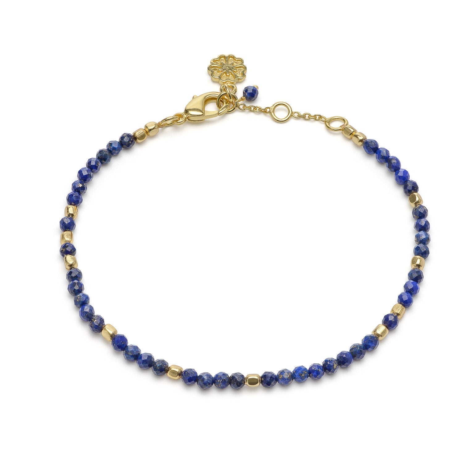 Milos Gemstone and Gold Bead Bracelet Lapis Azuni London