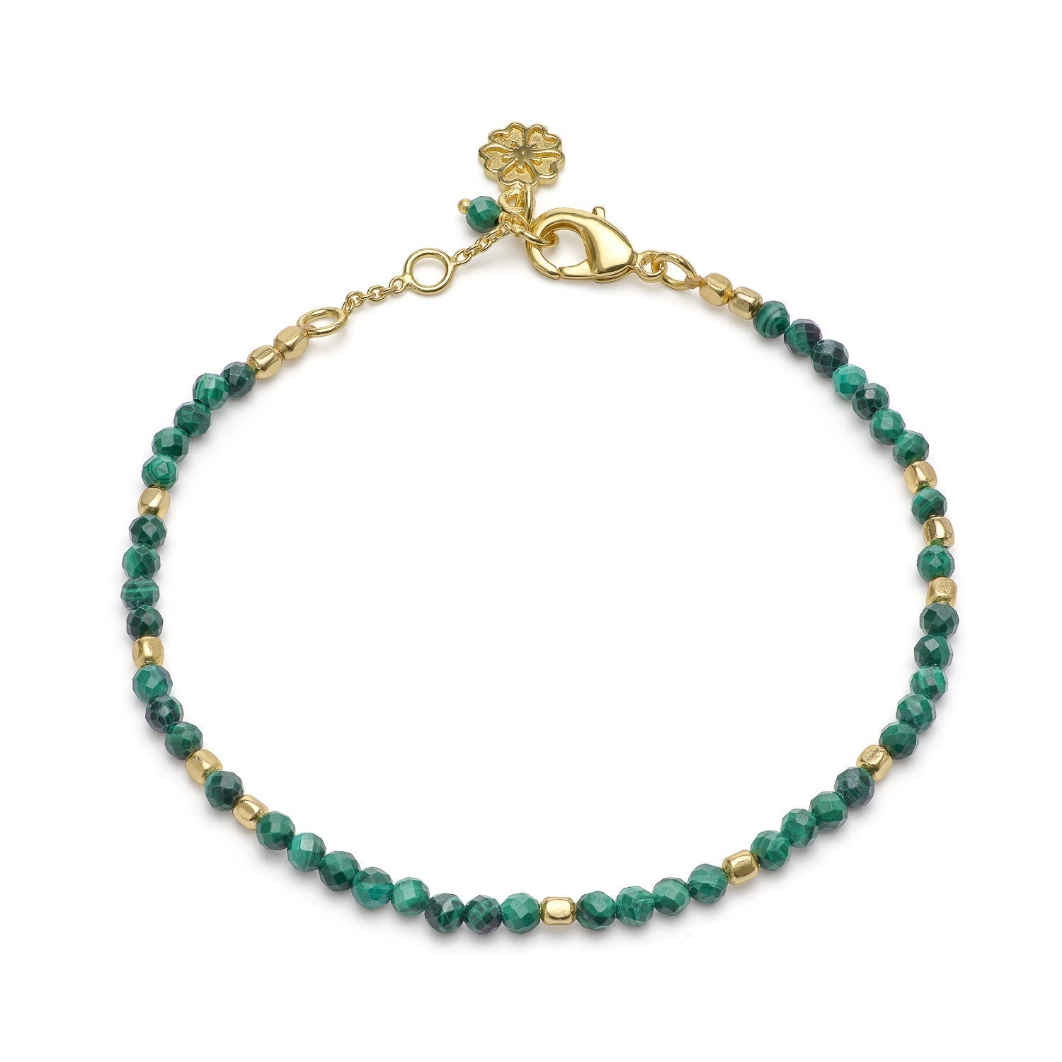 Milos Gemstone and Gold Bead Bracelet Malachite Azuni London