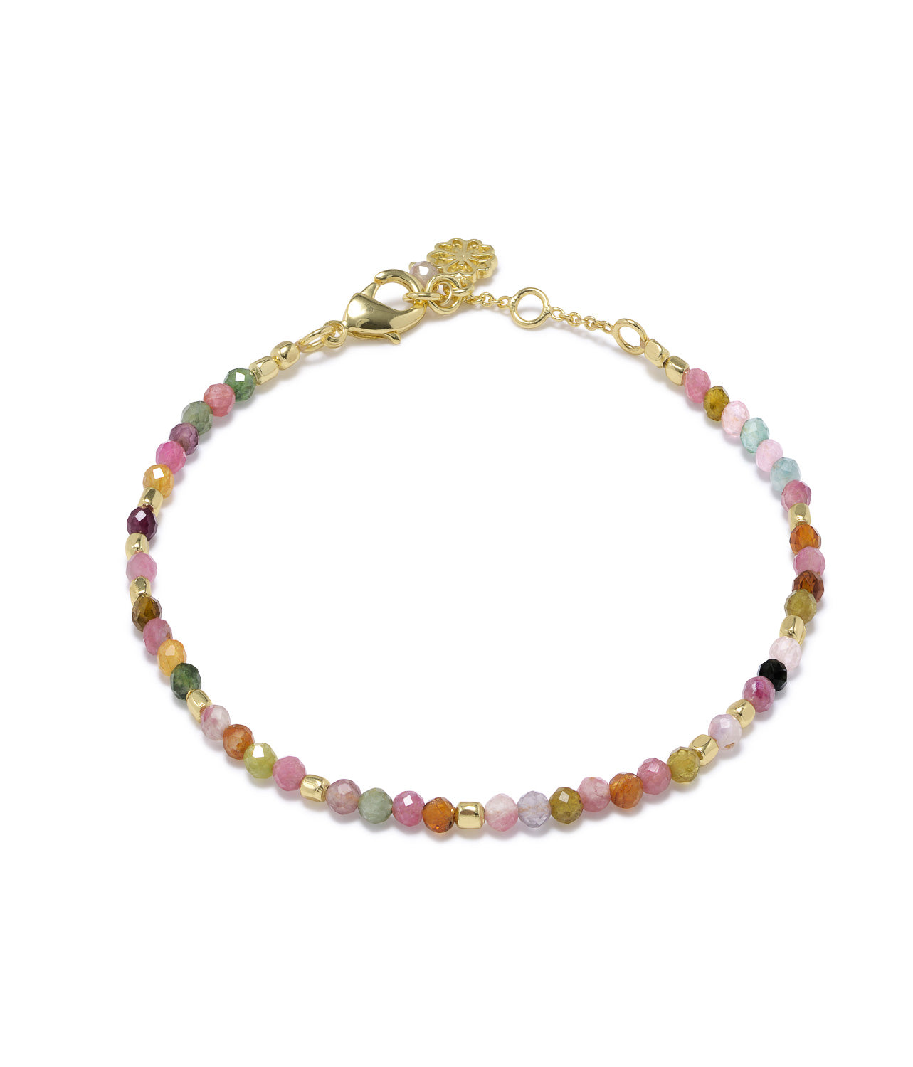 Milos Gemstone and Gold Bead Bracelet Tourmaline Azuni London