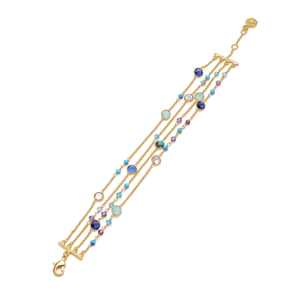 Hydra Multi-Strand Gold Chain and Gemstone Bracelet  Iolite, Blue Topaz & Apatite Azuni London