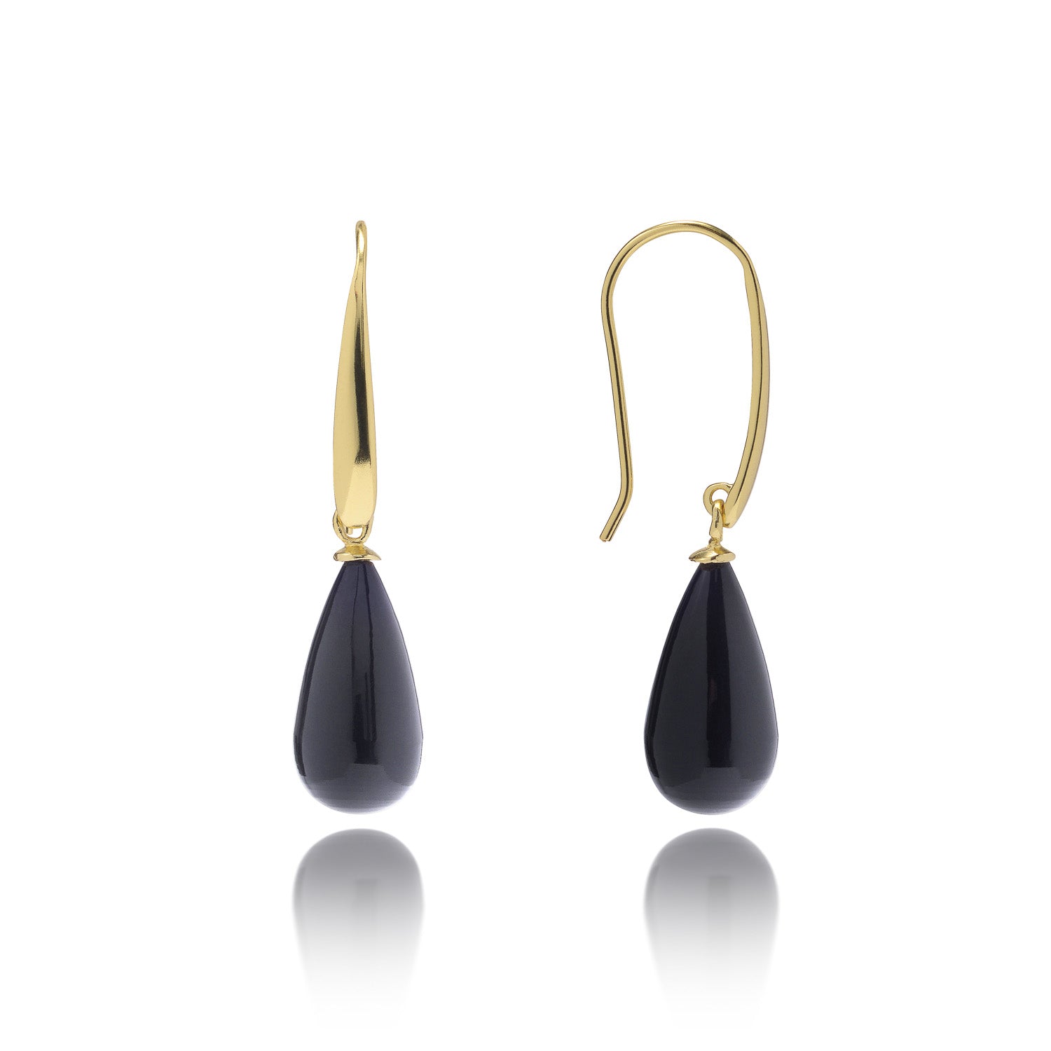 Hera Polished Stone Drop Earrings Black Onyx Azuni London