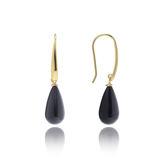 Hera Polished Stone Drop Earrings Black Onyx Azuni London